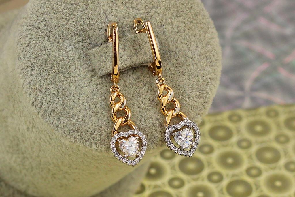 Серьги подвески Xuping Jewelry сердечки с родием 3,6 см Золотистый (2589311027)