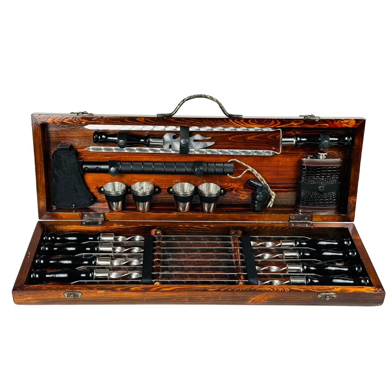 Подарочный набор шампуров BLACK LUX в кейсе из нержавеющей стали с деревянной ручкой