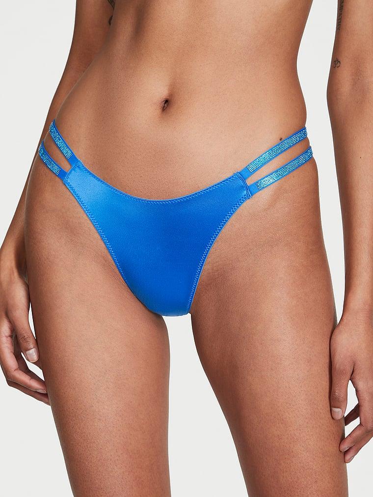 Трусики женские Victoria's Secret Double Shine Strap Smooth Thong M Cиний (798632473954)