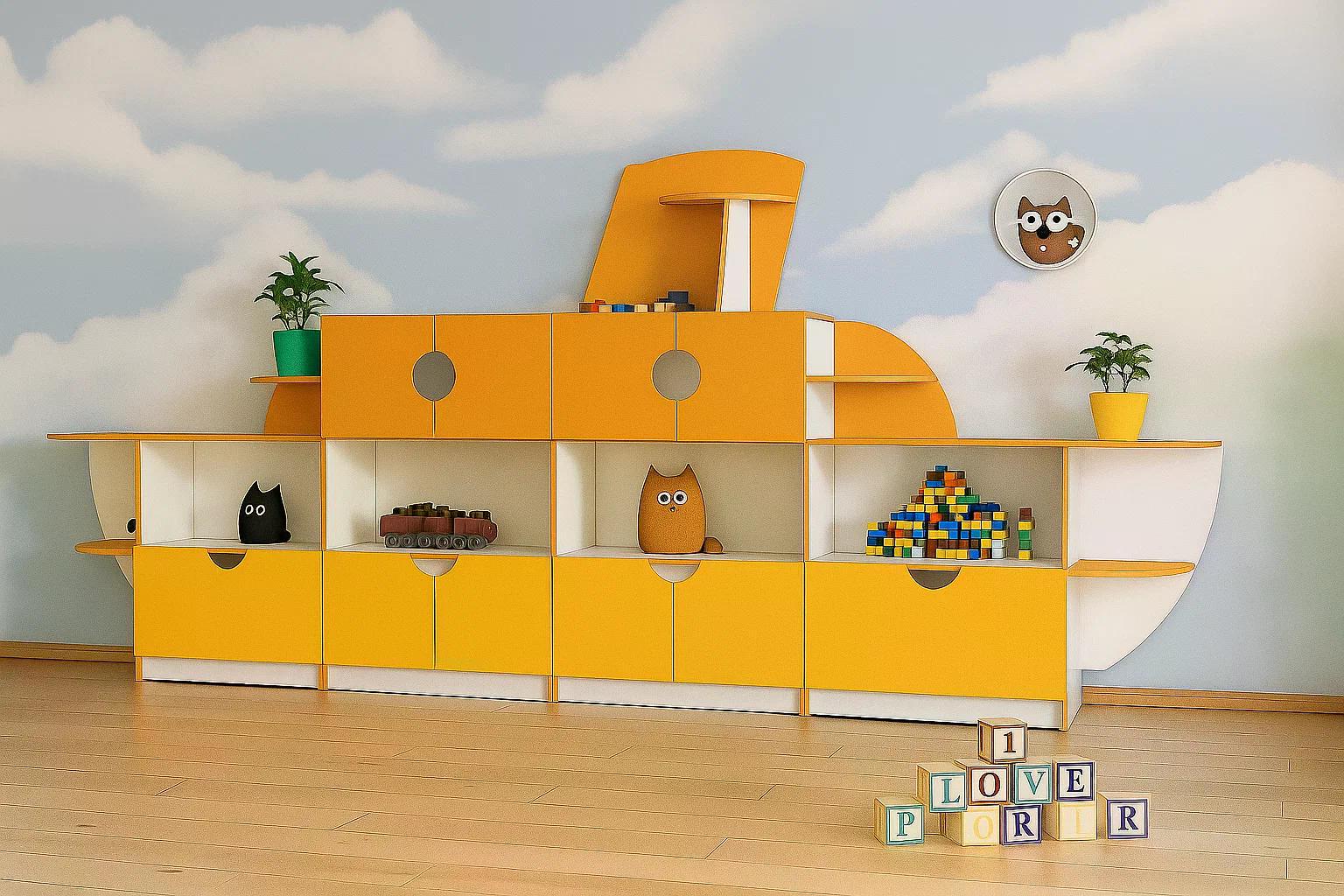 Детская игровая стенка для игрушек Пароход DS-1125 Orange/Yellow