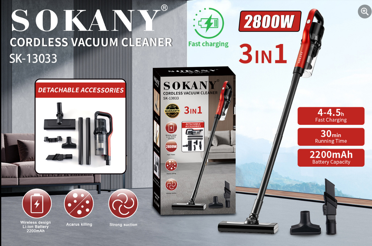 Пылесос Sokany SK-13033 вертикальный 2800 Вт Красный (5096) - фото 15