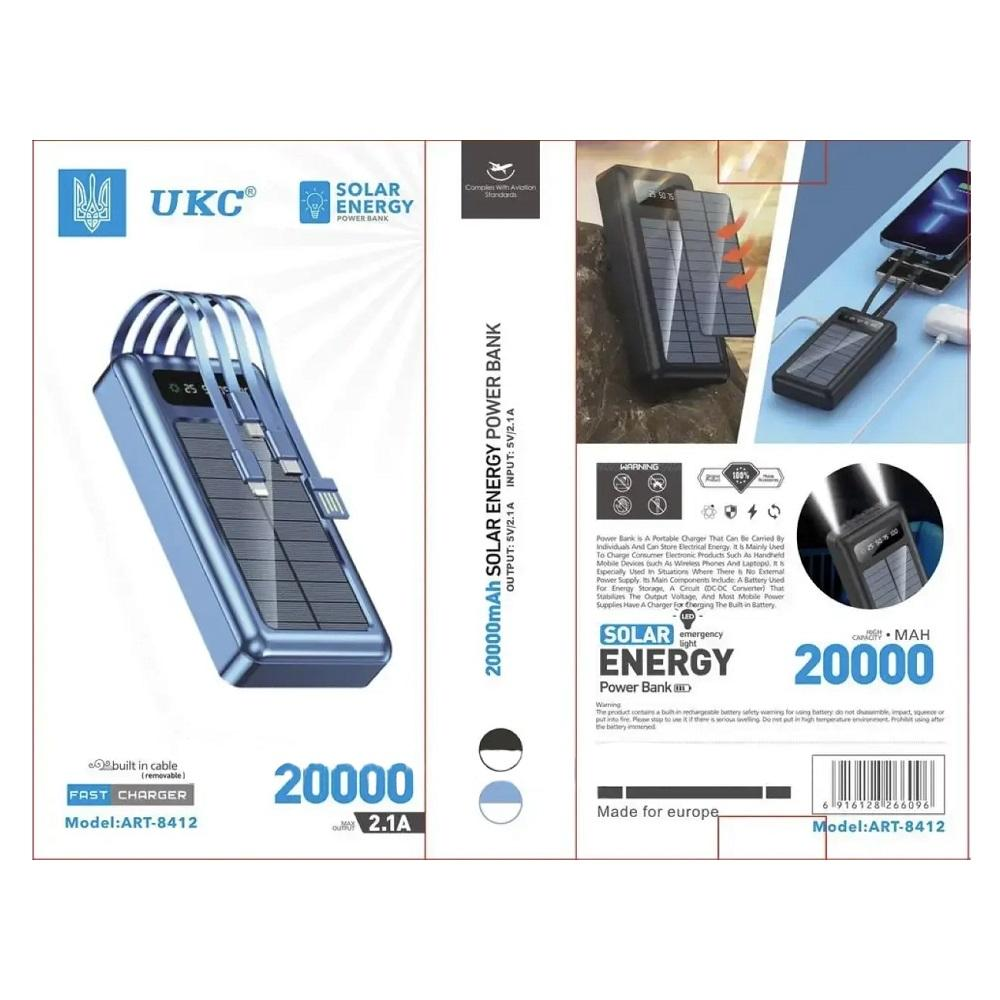 Повербанк UKC Z 102B ART 8412 POWER BANK SOLAR 20000 mAh Синій - фото 7