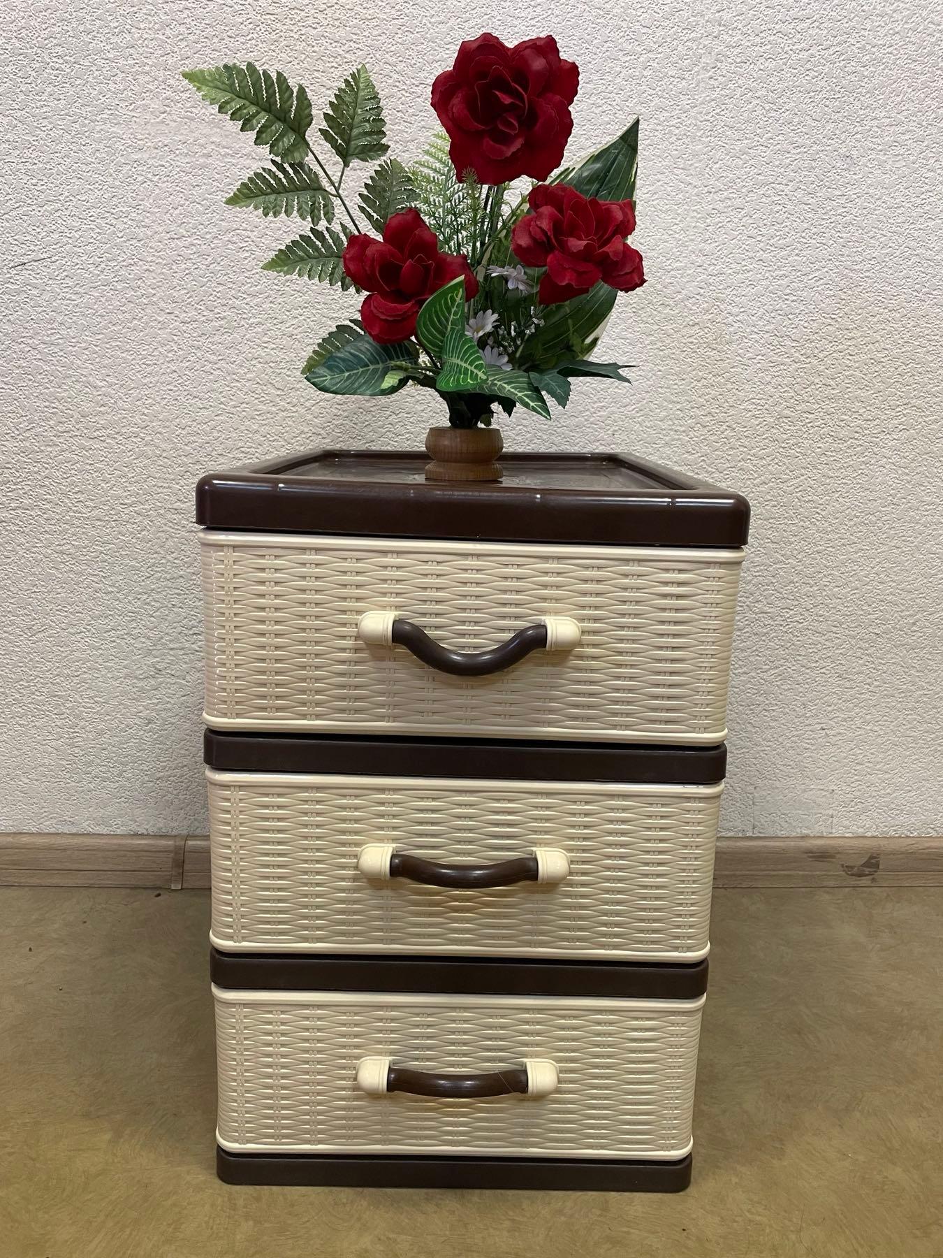 Комод пластиковий 3 ящики 43х34х49 см Бежево-коричневий (29348594)