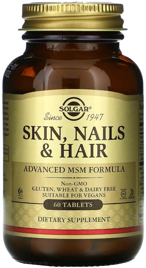 Комплекс для волос кожи и ногтей улучшенная формула с МСМ Solgar Skin Nails and Hair Advanced MSM Formula 60 таблеток