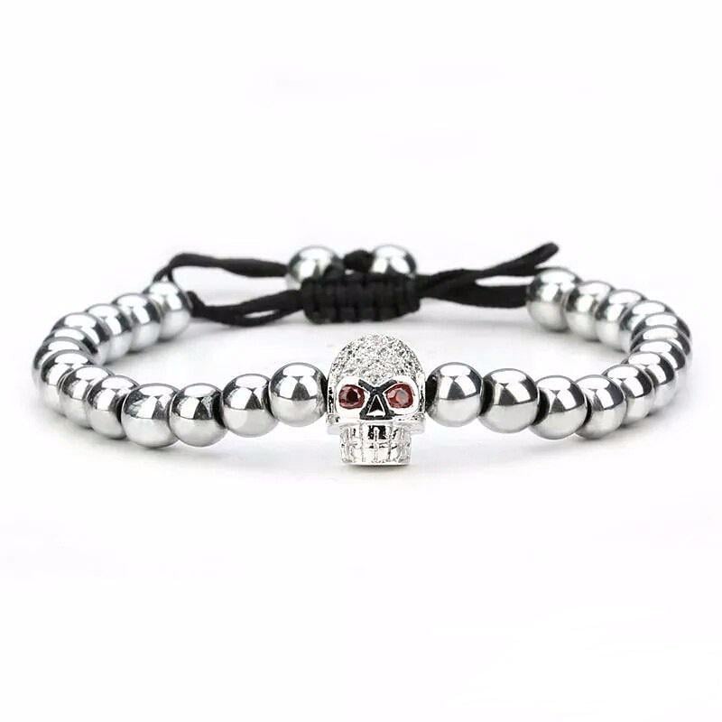 Браслет із гематиту з черепом на стяжці р. 14 (14019)