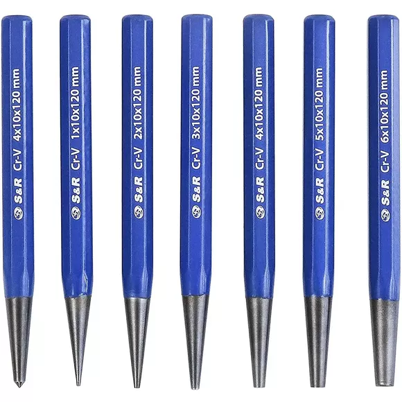 Набор выколоток S&R 1,2,3,4,5,6 мм с кернером 7 предметов CR-V 58-60 HRC