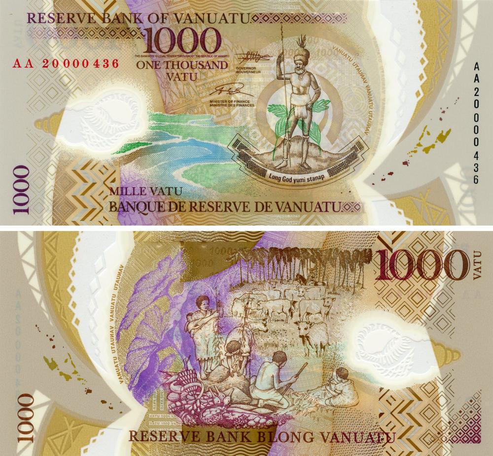 Коллекционная банкнота Вануату 1000 вату 2020 2023 Полимер UNC P13b (Б17759)