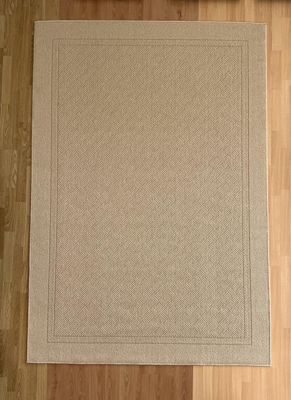 Ковер безворсовый рогожка Абстракция прямоугольная стойкая к мойке 60х110 см Светло-бежевый (90051-0202)