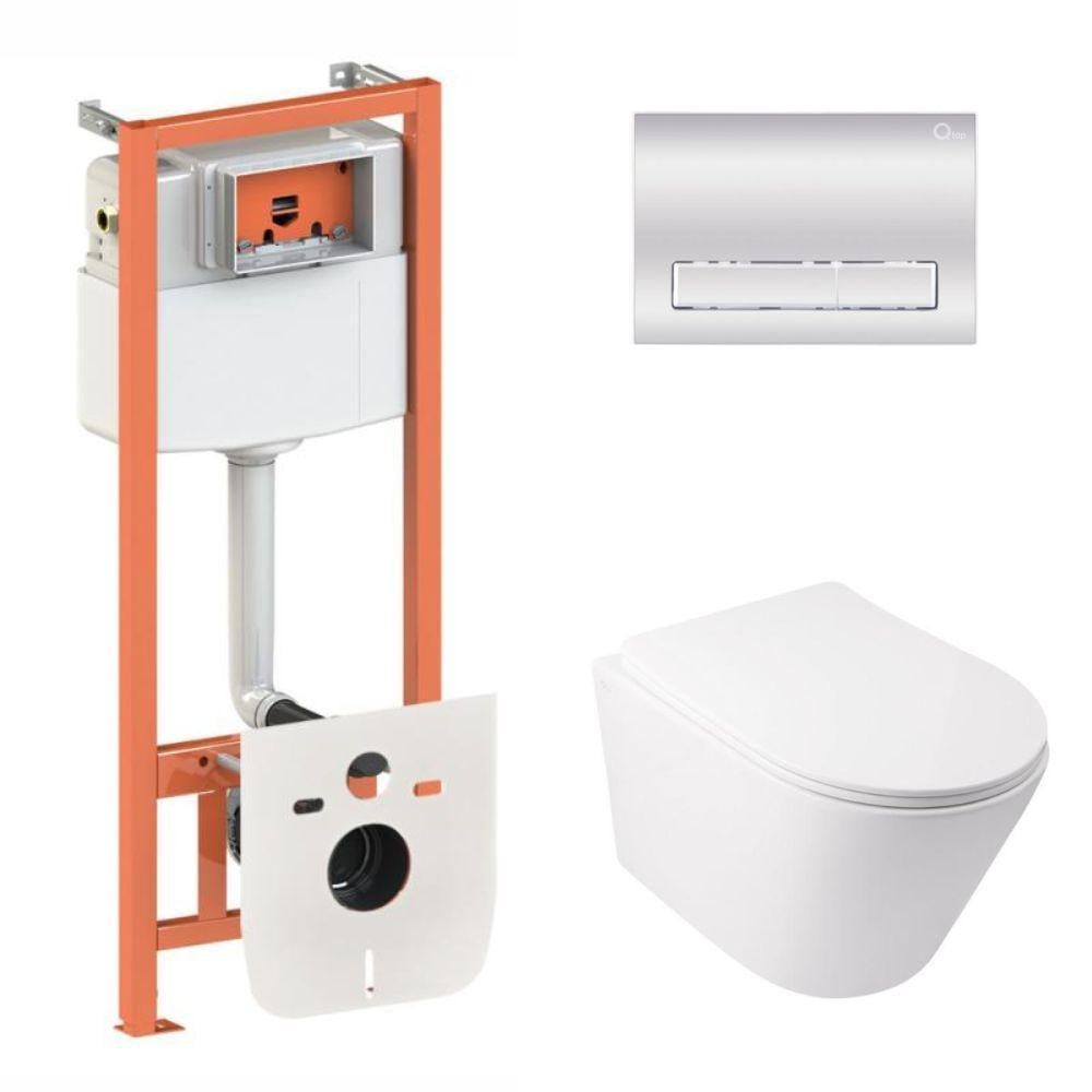 Комплект для ванной комнаты Qtap подвесной унитаз Swan Ultra Quiet и комплект установки Nest 4в1 линейная клавиша (2610410231)