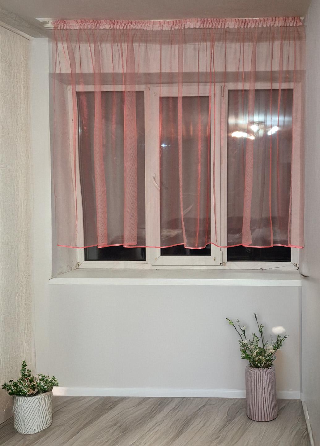 Тюль до подоконника Firanka нежный Фатин карниз 200 см Розово-красный (36_7а)