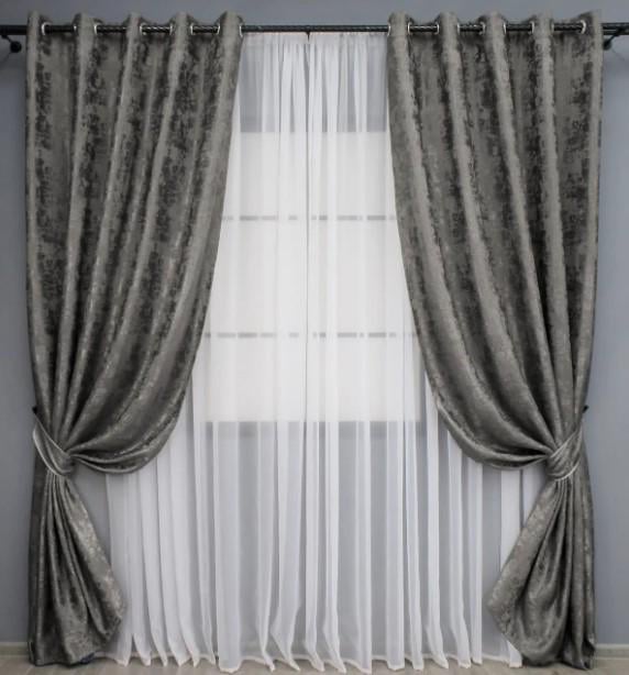 Комплект штор на люверсах Sultan XO жаккард 1,5х2,5 м 2 шт. Темно-серый (1558ш 37-0182) - фото 1 Комплект штор на люверсах Sultan XO жаккард 1,5х2,5 м 2 шт. Темно-серый (1558ш 37-0182) - фото 1