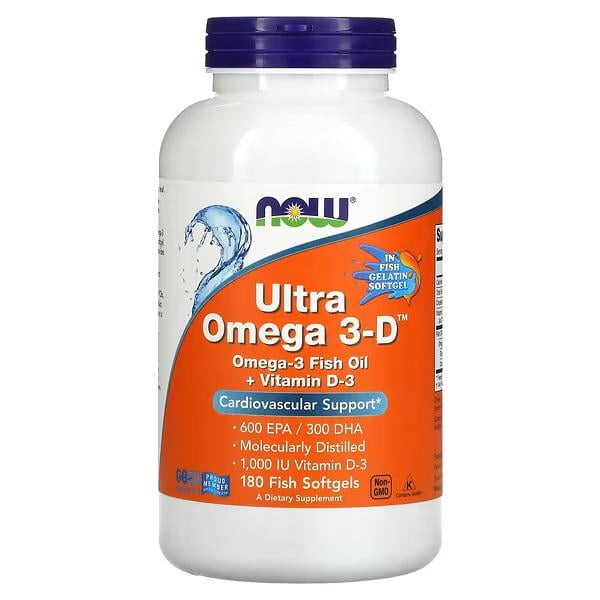 Добавка NOW Foods Ultra Omega 3-D 600 мг EPA/300 мг DHA 180 рибних капсул