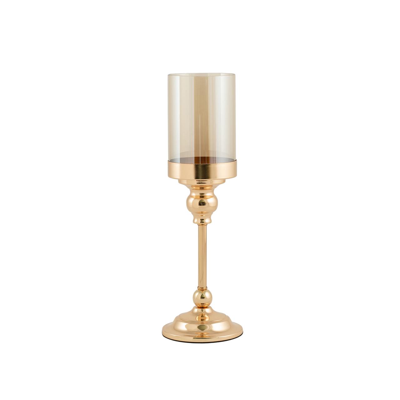 Підсвічник святковий Remy-Decor Реджино металевий зі скляною колбою 38 см Золотий