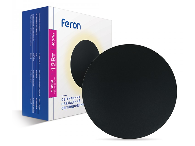 Настенный накладной светильник круглый Feron AL8110 230В 12Вт 400Лм 3000К IP20 черный