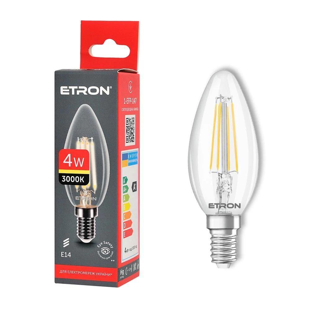LED-лампа філаментна ETRON 1-EFP-147 прозора 4W 3000K E14 C37 Теплий білий (27844787)