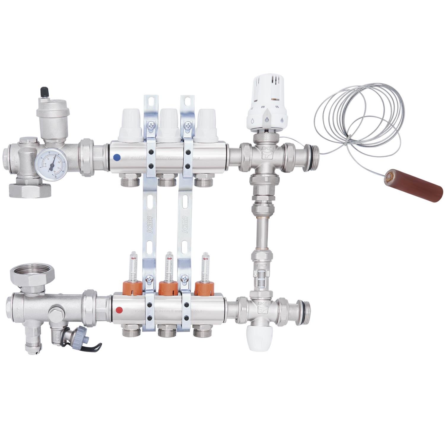 Колектор для теплої підлоги ICMA A1K013APH06 3 контури з витратомірами 1"/3/4" (78689) - фото 1