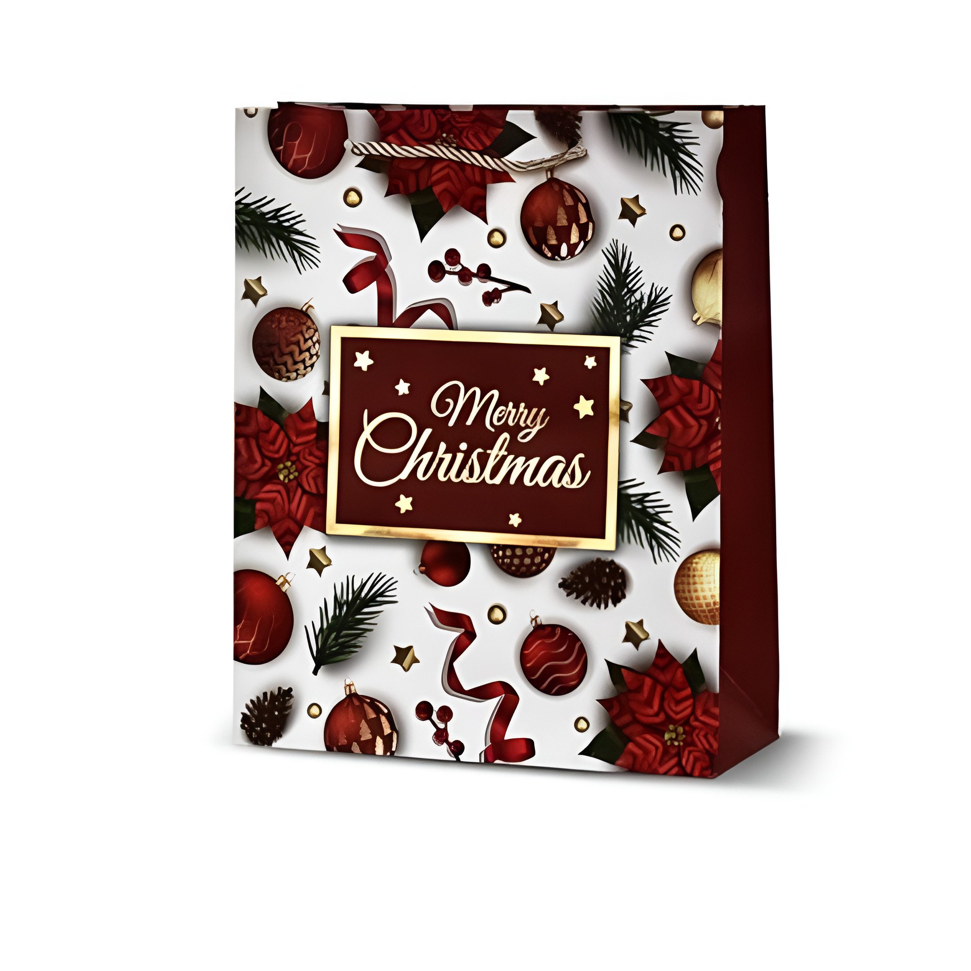 Подарочный пакет новогодний Stenson Christmas balls 26х32х10 см Белый с красным (R33009-M)