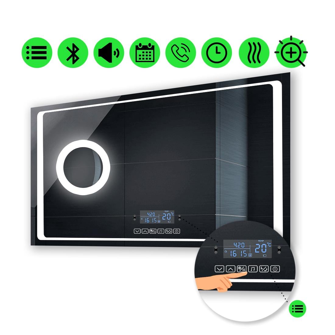 Зеркало с LED подсветкой Emma с Smart-блоком линзой с подсветкой и подогревом 60x70 см (Emma19)