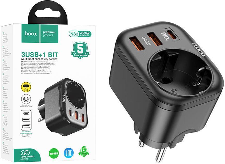 Зарядка швидка Hoco NS3 Multifunctional 2 USB 20W Black (37432)