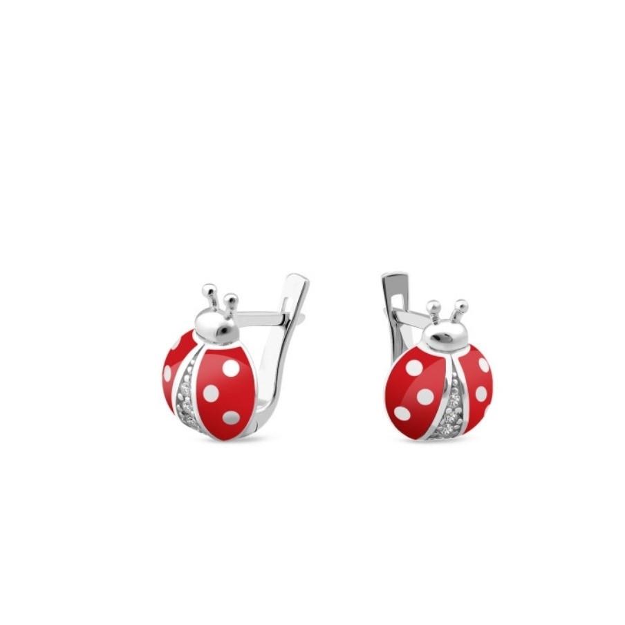 Серьги Божья коровка с красной эмалью серебро 925 пробы 1,45 г (1136)