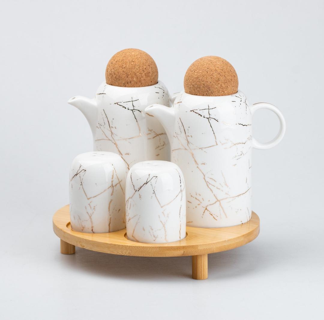 Набор для специй и жидких текстур TS Kitchen HP275 керамика на подставке 4 пр. Белый мрамор (18815055)