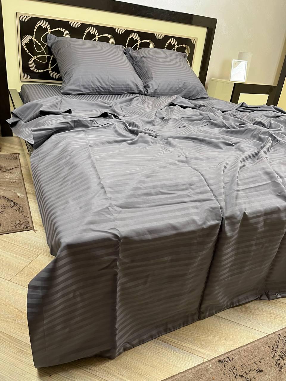 Комплект постельного белья Полоска хлопковое страйп сатин евро 200x220/50x70 см Серый (15012089)