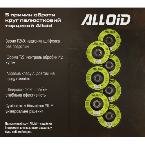 Круг лепестковый торцевой Alloid 125 мм P240 T27 (00000061771) - фото 7 Круг лепестковый торцевой Alloid 125 мм P240 T27 (00000061771) - фото 7