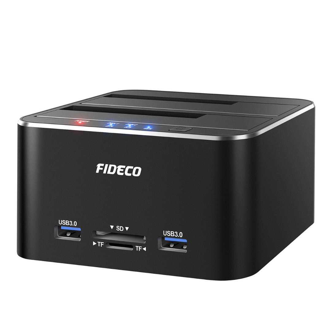 Док-станция клонировщик Fideco для двух HDD 2,5"/3,5" SATA/SSD 2xUSB 3.0 и SD/TF с алюминиевым корпусом Черный (FDS1SA2SA2AB 5644)