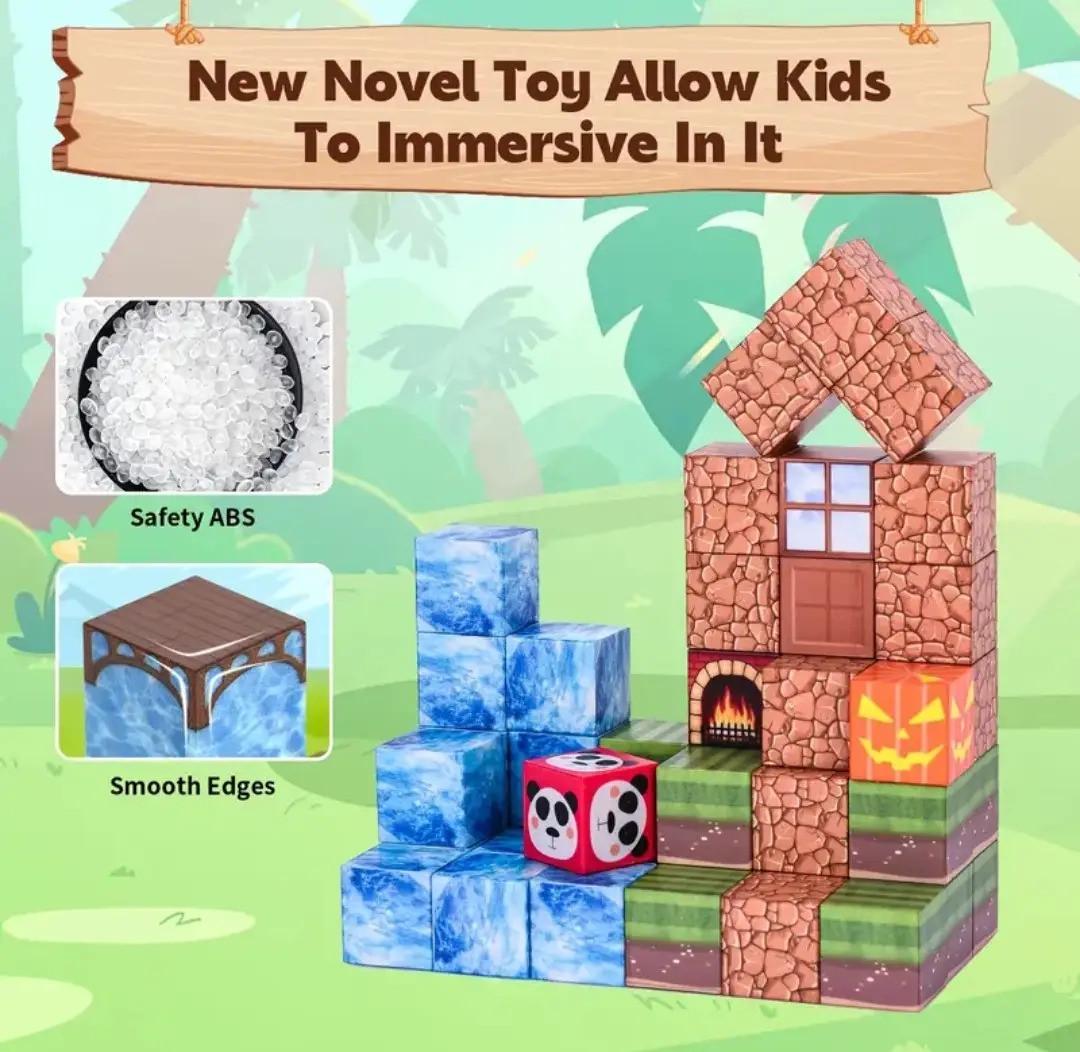 Конструктор магнітний Майнкрафт Ліс з водоспадом та льодовим будинком 100 кубиків - фото 3 Конструктор магнітний Майнкрафт Ліс з водоспадом та льодовим будинком 100 кубиків - фото 3