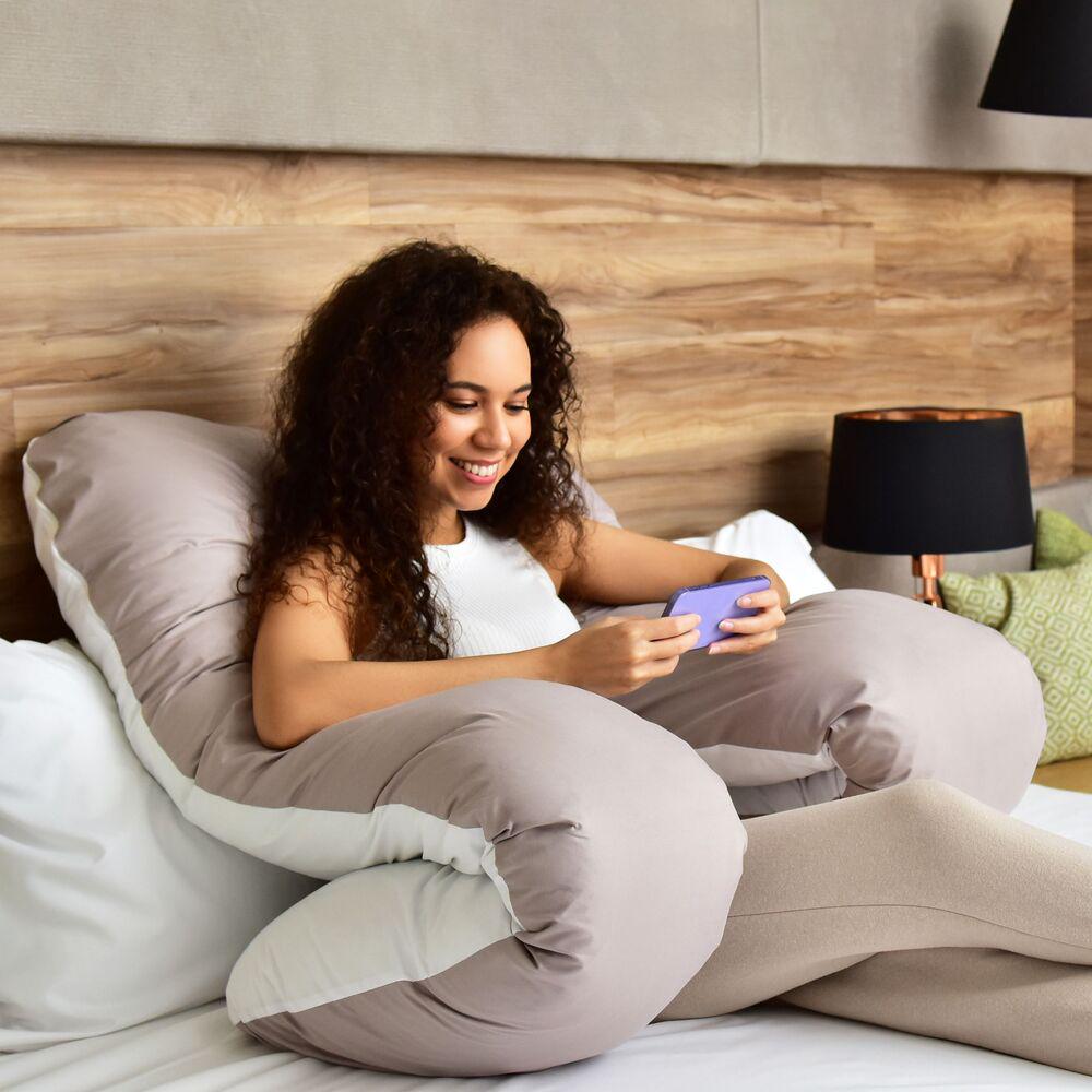 Набір подушок стьобаних IDEIA U-shape з наволочкою на блискавці антиалергенні 140х75х20 см 2 шт. Джинсовий/Сіро-білий (25875) - фото 3