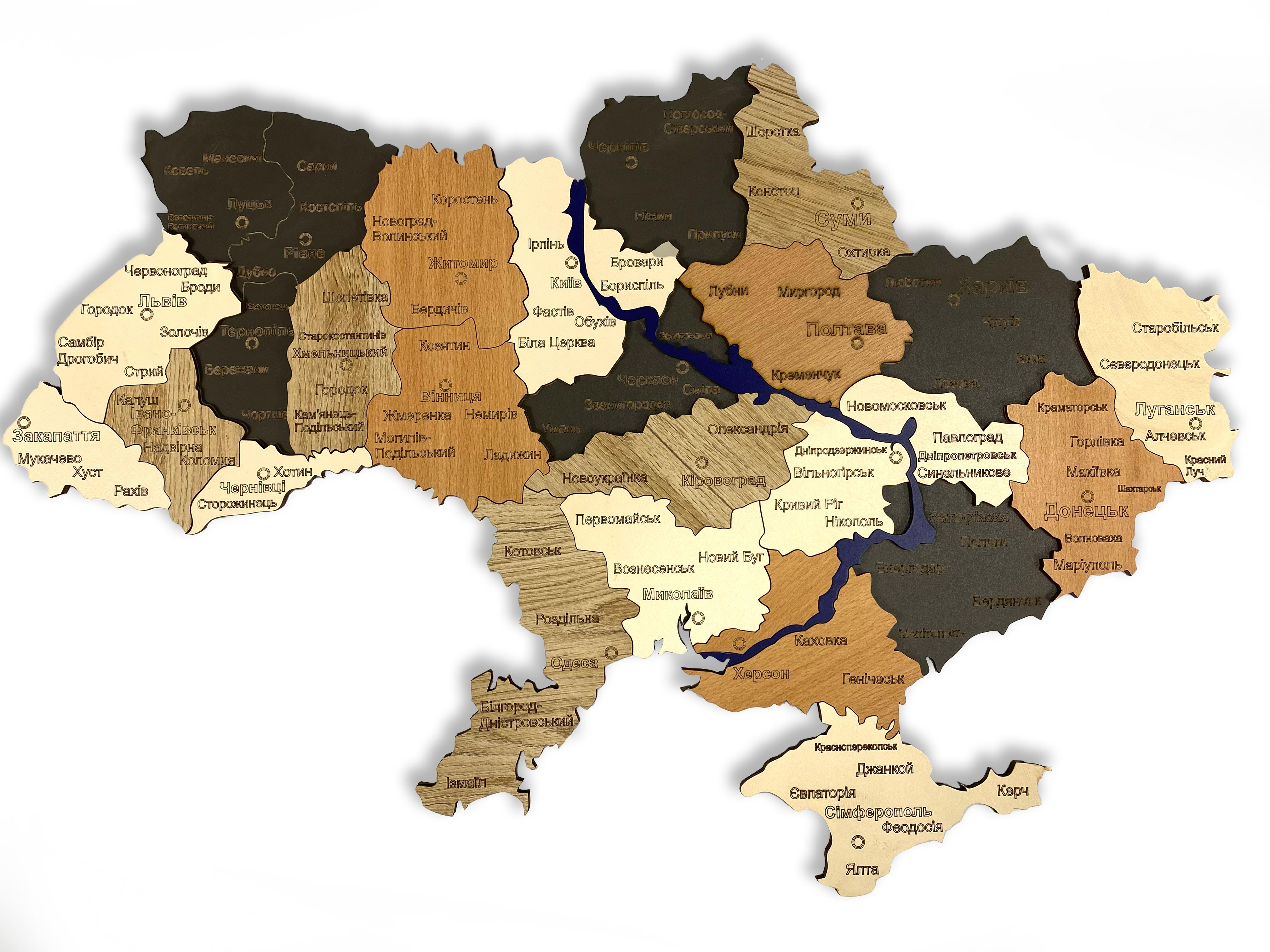 Карта України з натурального дерева на стіну 59х40 см