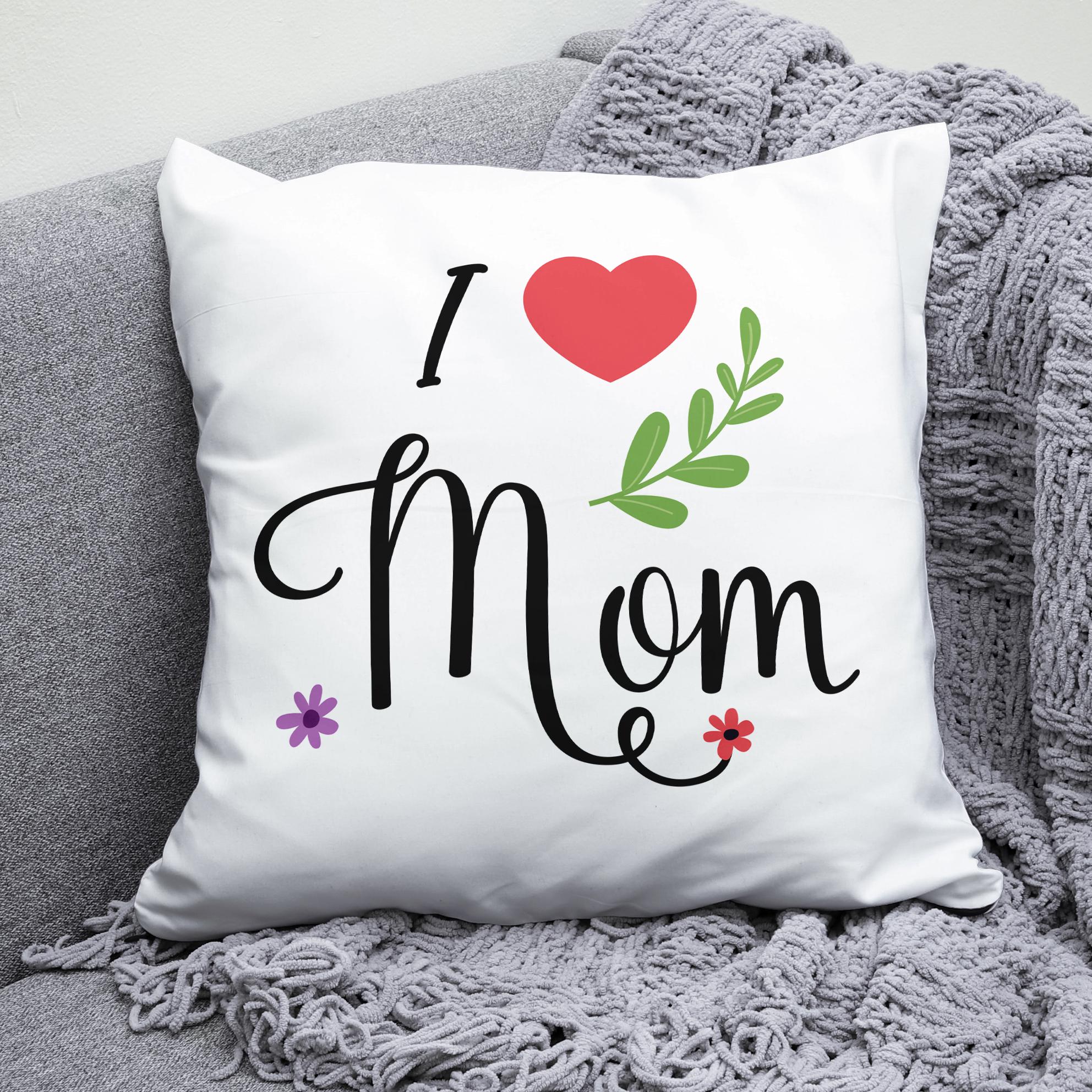 Плюшевая подушка квадрат с принтом "I love MOM"