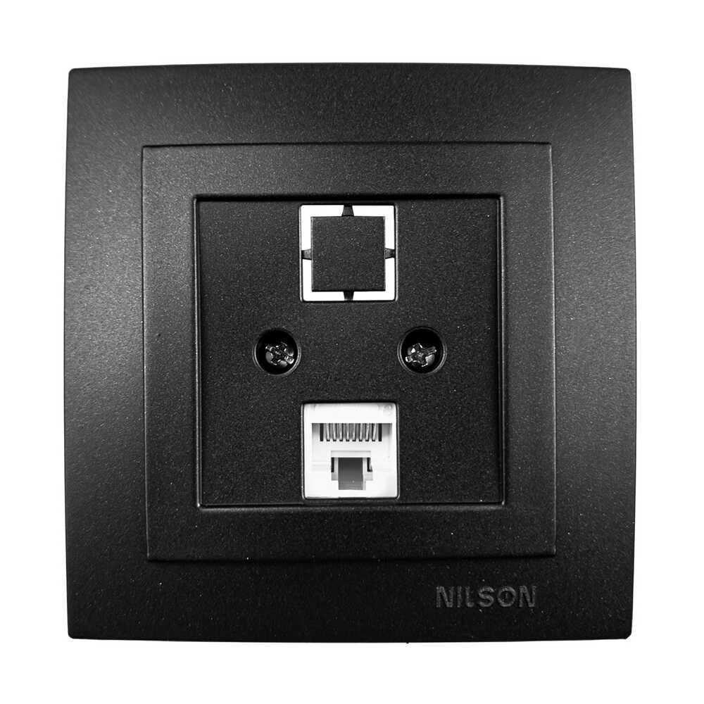 Розетка Nilson Touran комп'ютерна подвійна CAT5e RJ45 Чорний матовий (24381044)