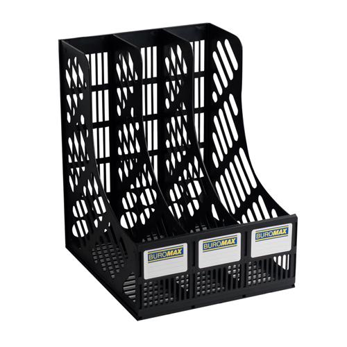 Лоток для канцелярії вертикальний Buromax 3 відділення збірний Чорний (BM.6100)