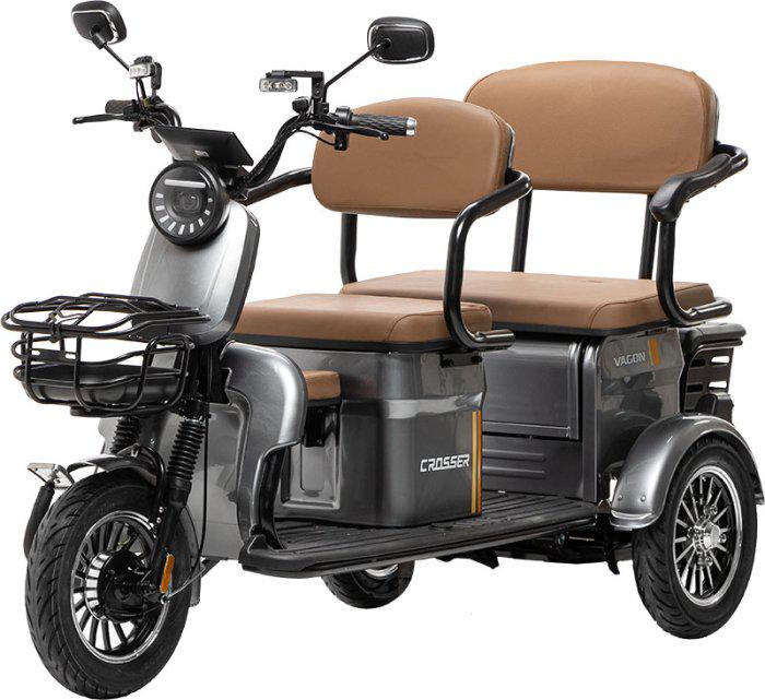 Электроскутер трехколесный Crosser TR-4 VAGON 4-местный 1000W/72V/20Ah Серый