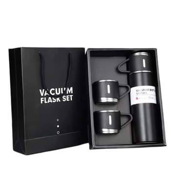 Набор термос с чашками 3 шт. с вакуумной изоляцией в подарочной упаковке 500 мл Черный (MX-00008959Q) - фото 1
