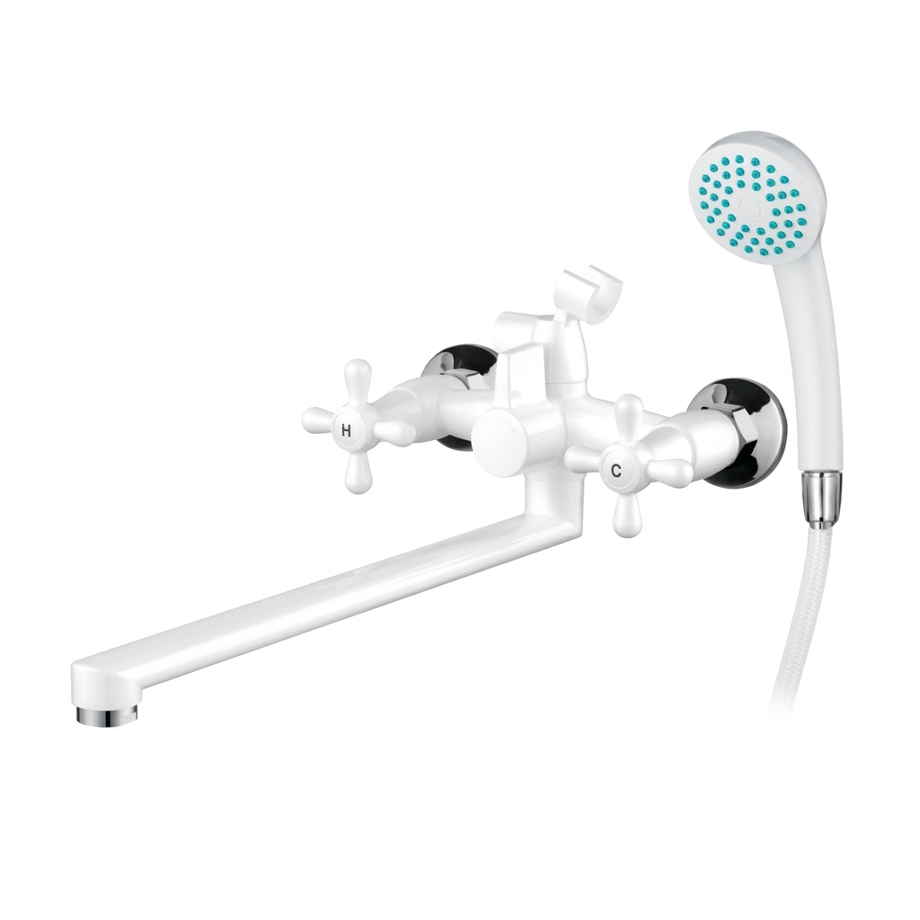 Смеситель для ванны PLAMIX Sirius-140 двухвентильный Белый (PM0637)