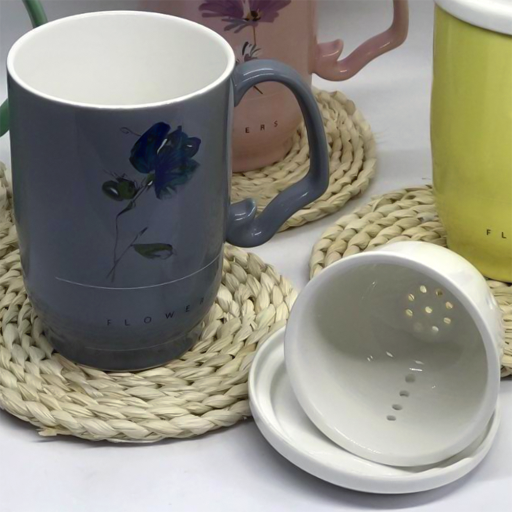 Чашка Ароматный чай с крышкой и керамическим ситечком 450 мл Серый (21-сір-O8030-54) - фото 2 Чашка Ароматный чай с крышкой и керамическим ситечком 450 мл Серый (21-сір-O8030-54) - фото 2