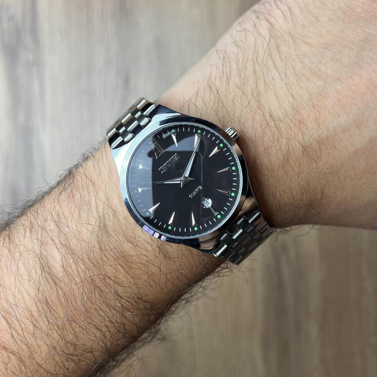 Часы металлические Skmei с датой женские мужские Серебристый/Черный (z063-1) - фото 2 Часы металлические Skmei с датой женские мужские Серебристый/Черный (z063-1) - фото 2