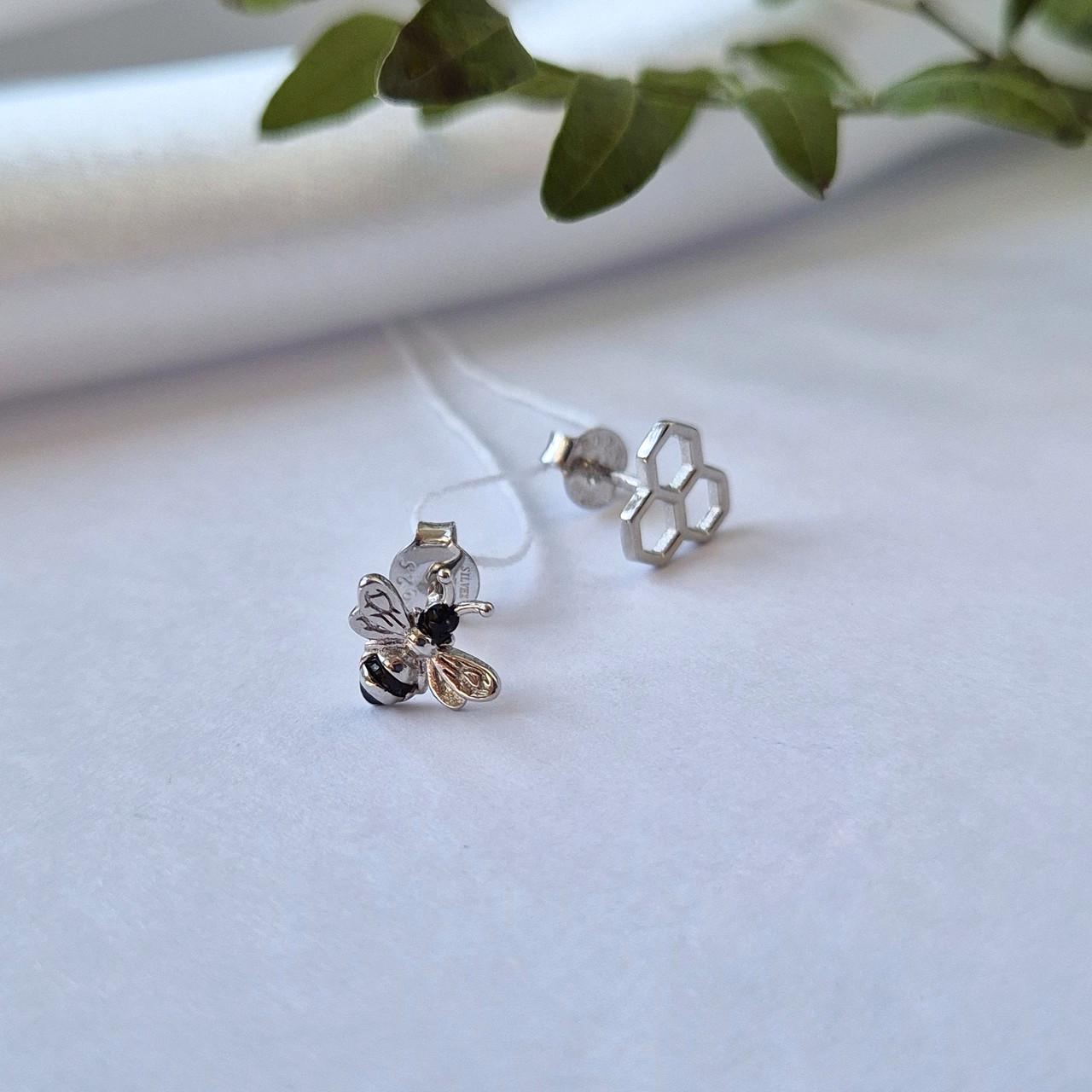 Серьги гвоздики на фиксаторах Пчелка серебро 925 пробы 0,90 г (1246)