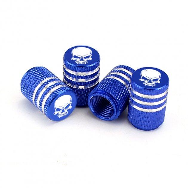 Набір ковпачків на ніпель для автомобіля SUNROZ Caps 3 Stripes Skull 4 шт. Blue