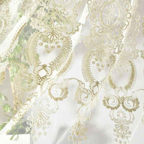 Тюль сітка IDEIA Майя V-02 2,8 м з вишивкою Крем/Золотий (2200004164526)