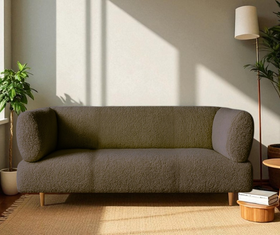 Диван офисный Tobi Sho Бенно-1 с подлокотниками и деревянными ножками букле Alpaca 1500х720х750 мм Кофейный/20 - фото 1