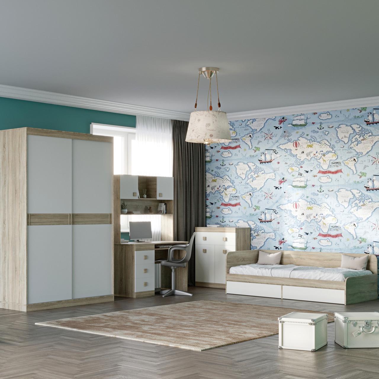 Спальня детская Эверест Соната Комплект 2 модульная 5 элементов Дуб сонома/Белый (DTM-2582) - фото 2 Спальня детская Эверест Соната Комплект 2 модульная 5 элементов Дуб сонома/Белый (DTM-2582) - фото 2