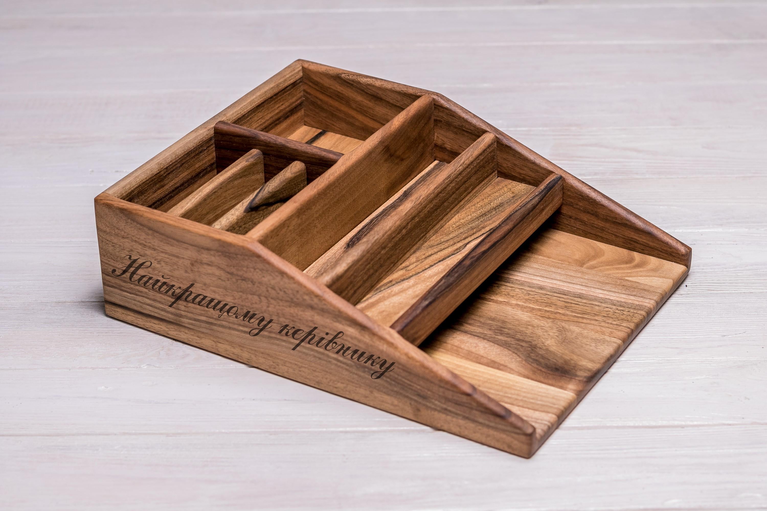 Органайзер-аксессуар офисный EcoWalnut канцелярский набор с гравировкой (EW-29)