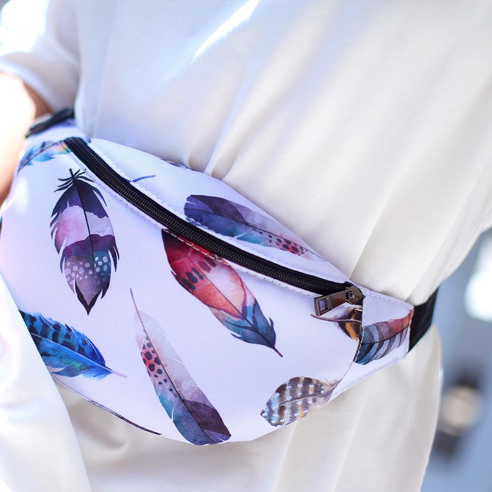Сумка-бананка через плече та на пояс Presentville Bumbag Кольорове пір'я 27х16 см (BB_20J008_BL)