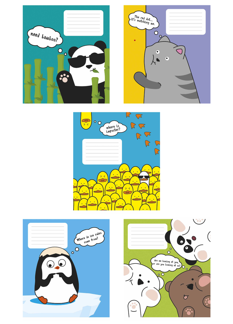 Тетради Школярик Animal's memes 3567 ВД-лак в линию 5 шт. по 12 л. (4820006470449)