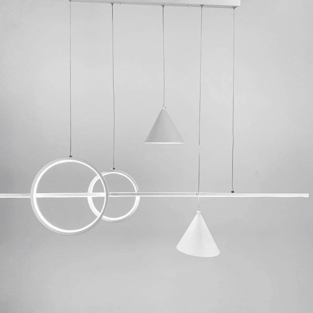 Люстра видовжена LED з 2 конусними плафонами 120 см Білий (MJ 114 WT) - фото 3