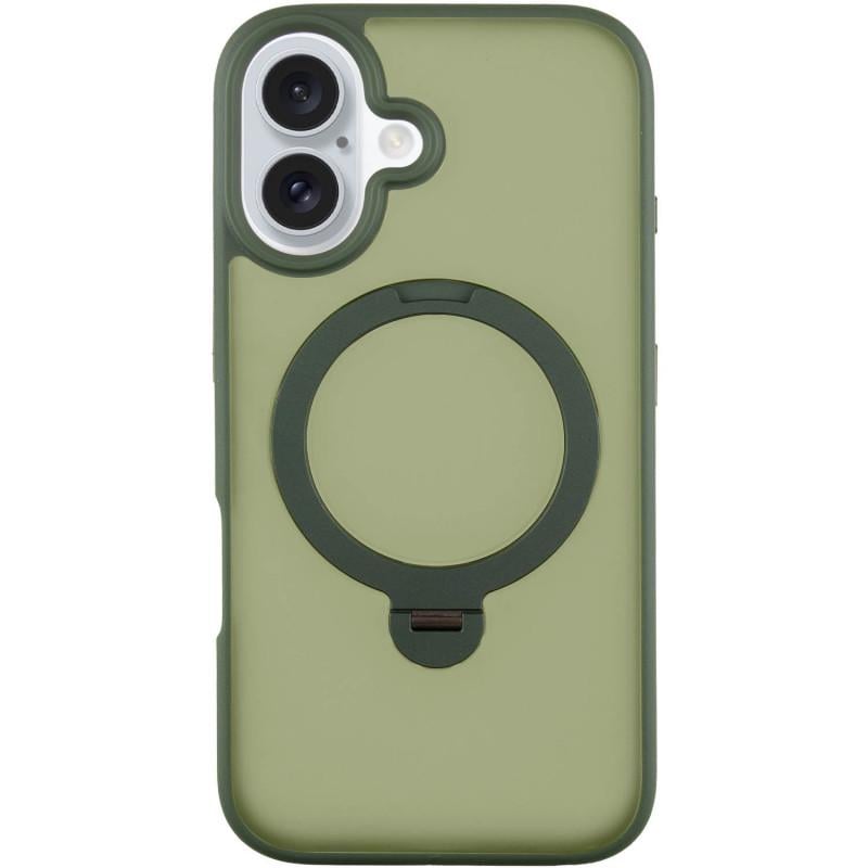 Противоударный TPU+PC чехол Metal Buttons with MagSafe Colorful HQ Ring для Apple iPhone 16 (6.1") Green
