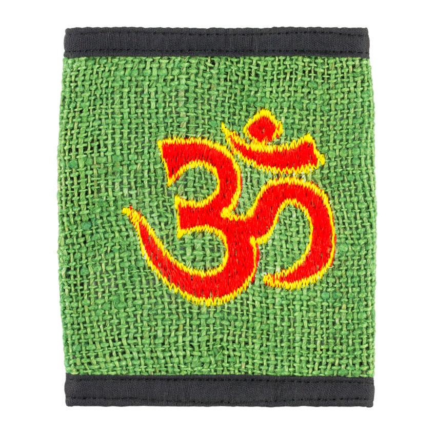 Кошелек конопляный Вышивка Ом 12,5х10,5х2 см Зеленый (27647)